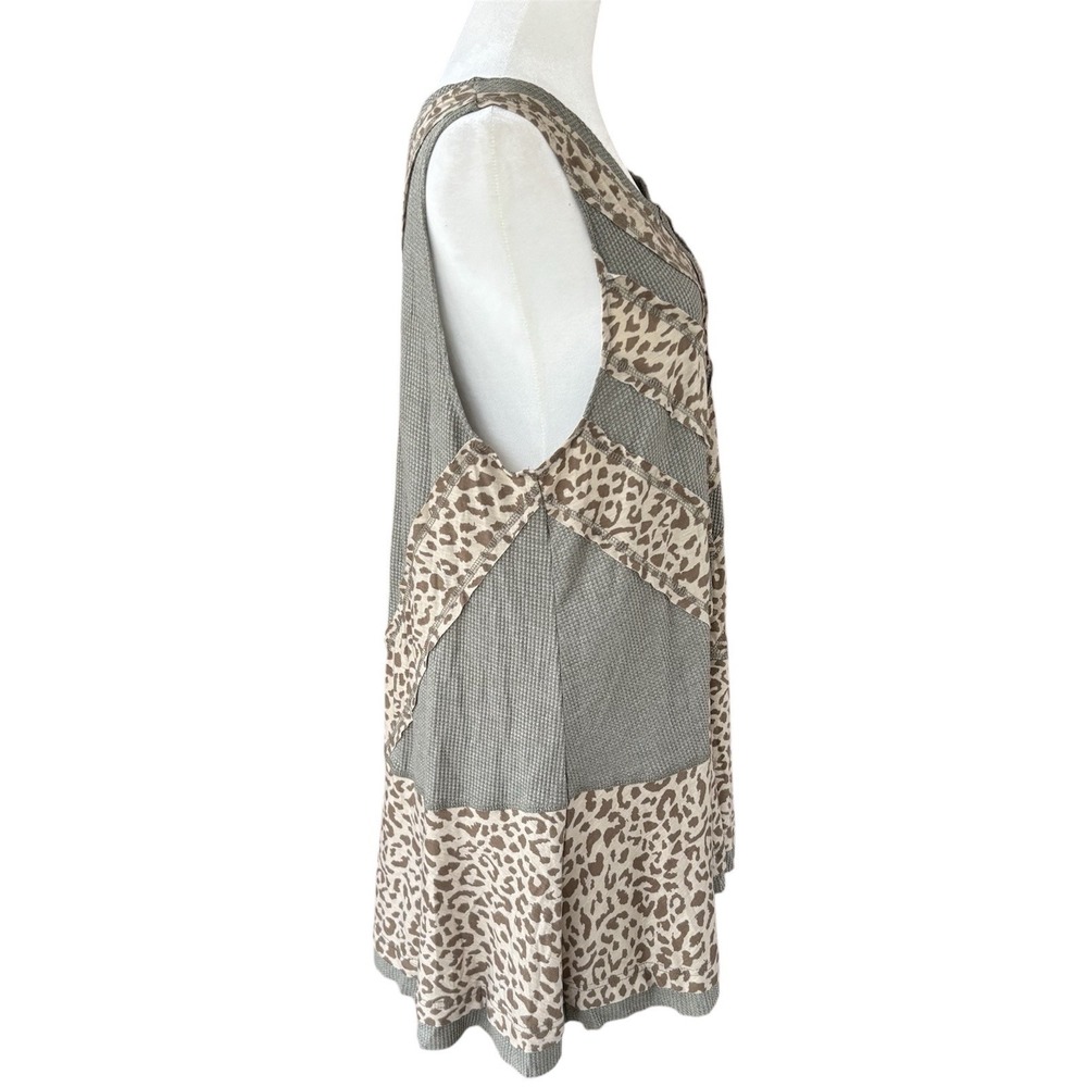 Pol Leopard Print Sleeveless Dress Womens L Boutique Olive Cheetah Patchwork NWT - Picture 4 of 7